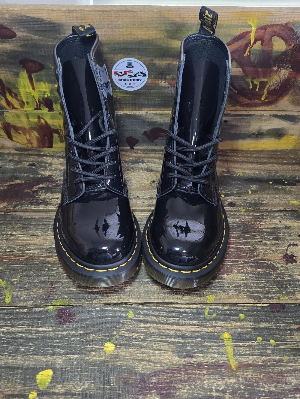 Dr. Martens Women Combat Boot Casual 1460 11821 Patent Leather Black Size 7 New - Picture 2 of 8